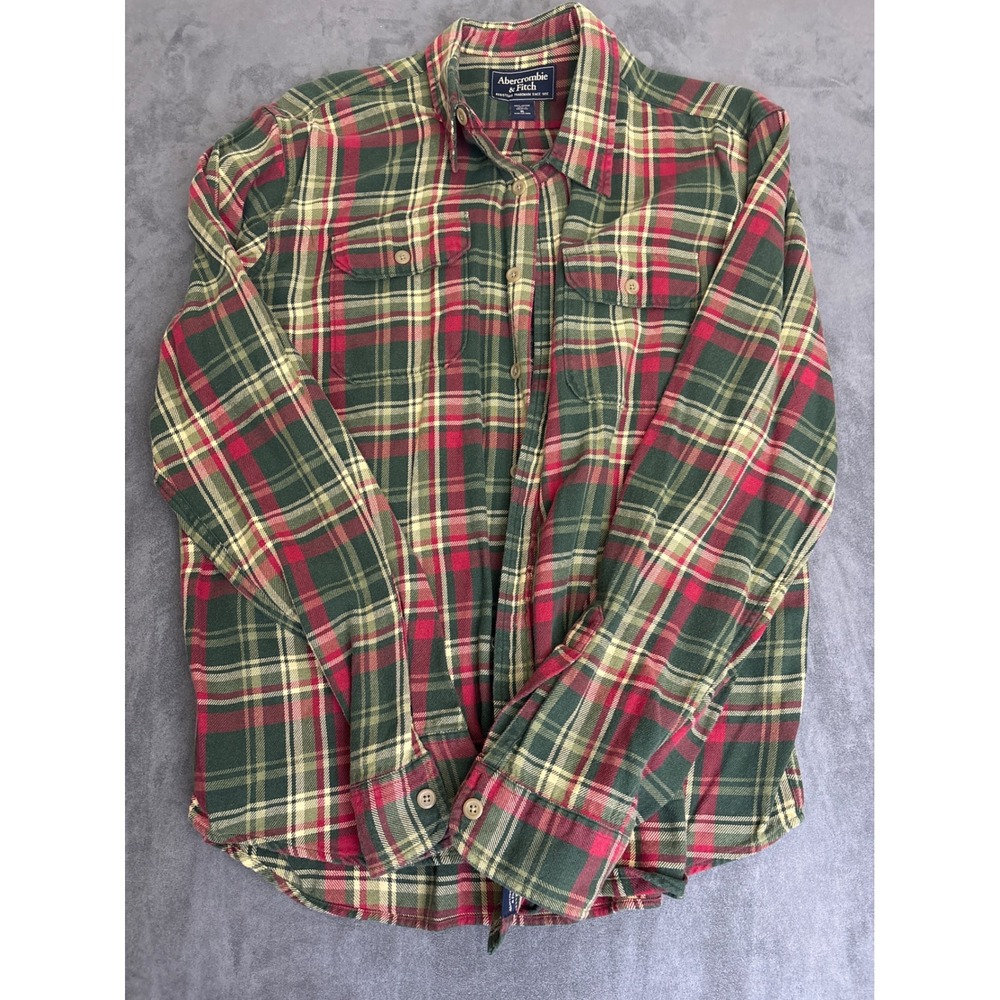 Abercrombie & Fitch Mens XL Red Green Plaid Flannel Button Down Shirt Cotton